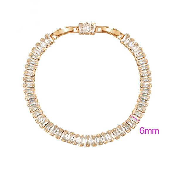 Gold Baguette Tennis Bracelet  18K Gold Plated Hypoallergenic & Tarnish-Free - Picture 1 of 9